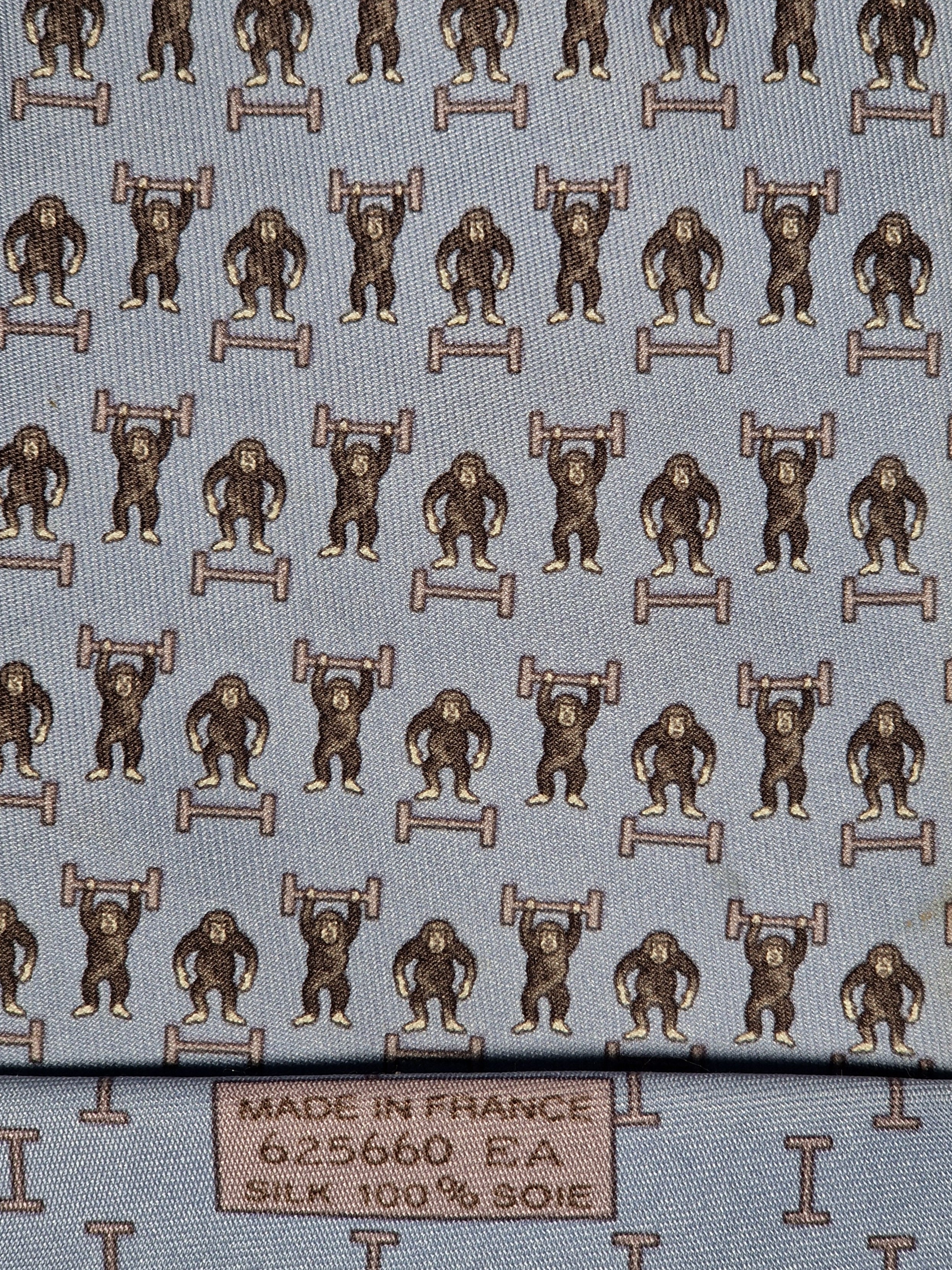 Hermès silk tie blue whimsical gym monkey 625660 EA
