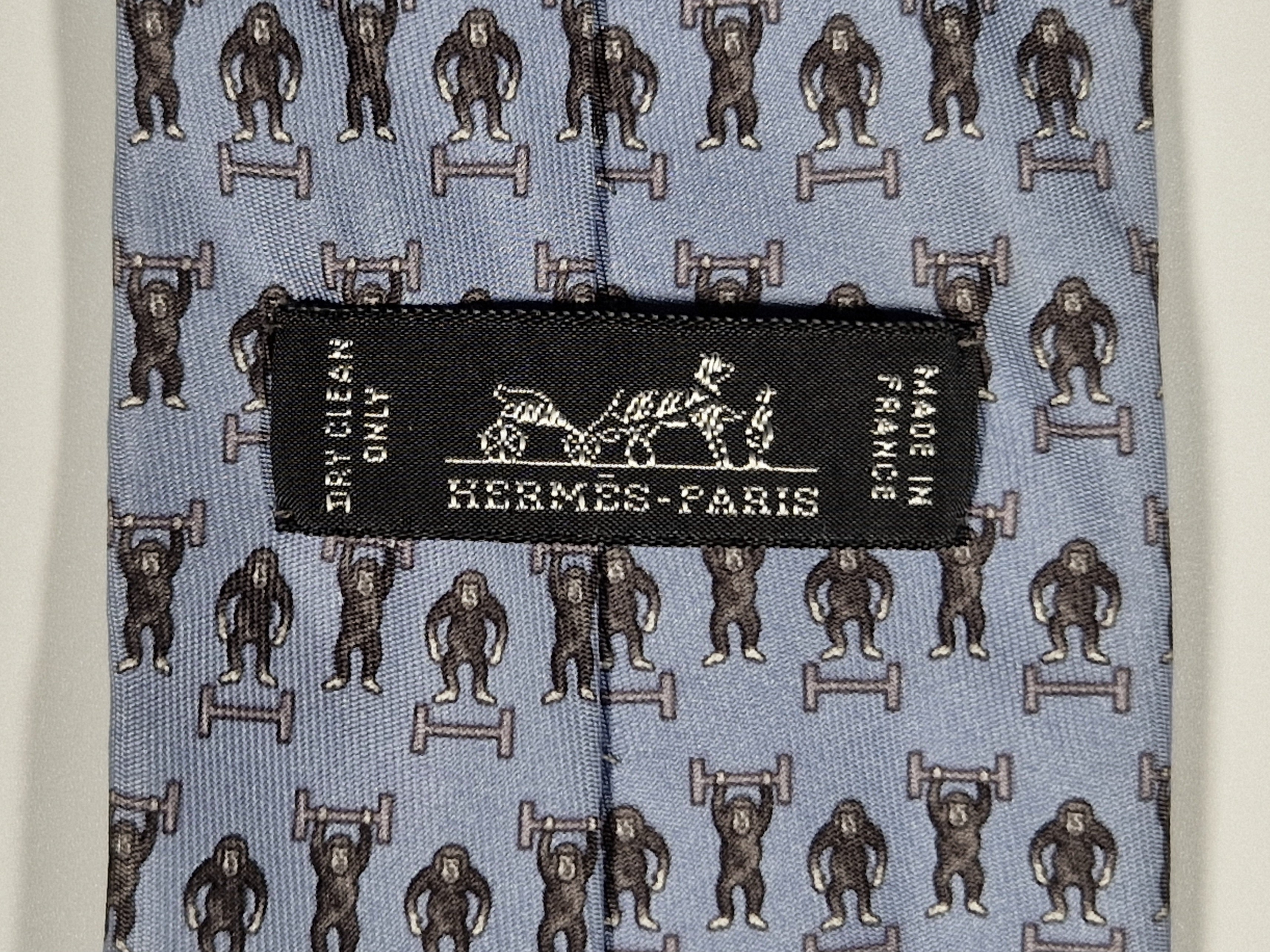 Hermès silk tie blue whimsical gym monkey 625660 EA