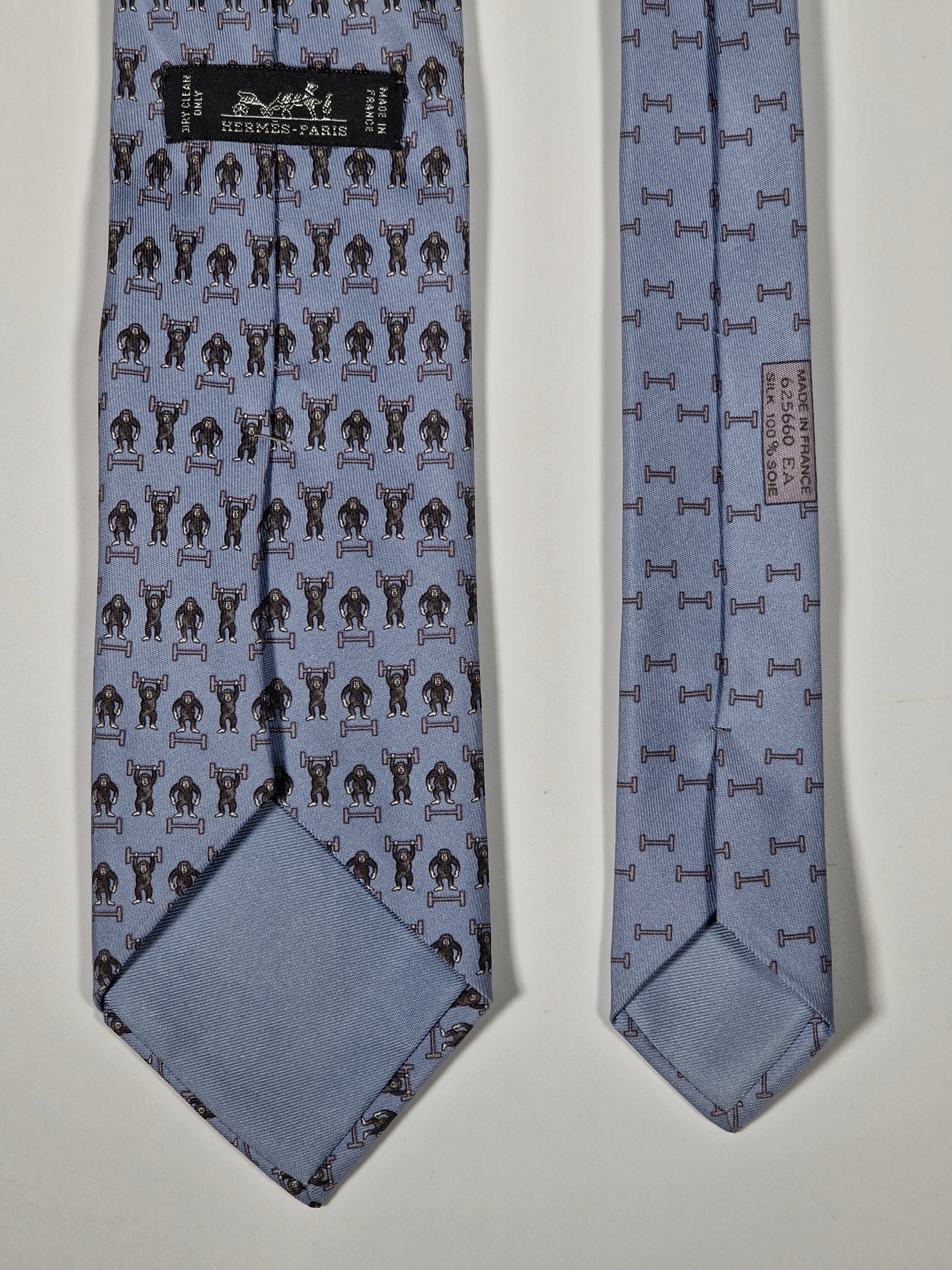 Hermès silk tie blue whimsical gym monkey 625660 EA