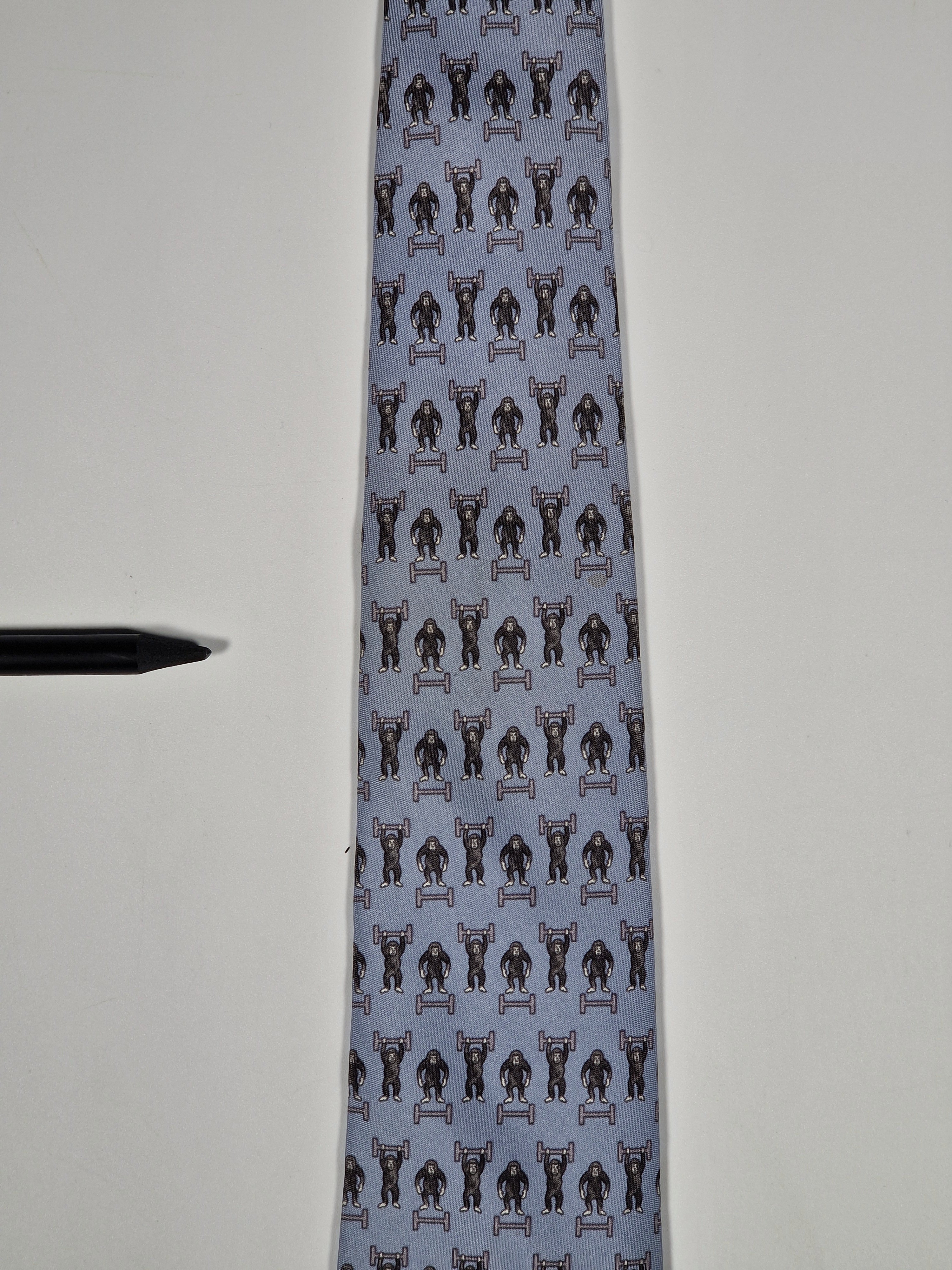 Hermès silk tie blue whimsical gym monkey 625660 EA