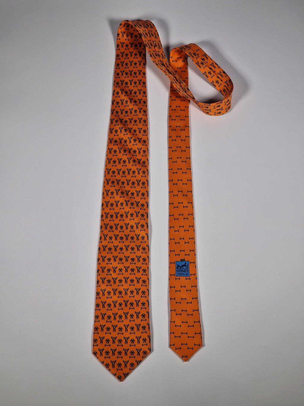 Hermès silk tie orange Monkey H pattern Whimsical 625660 EA