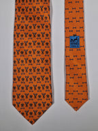 Hermès silk tie orange Monkey H pattern Whimsical 625660 EA