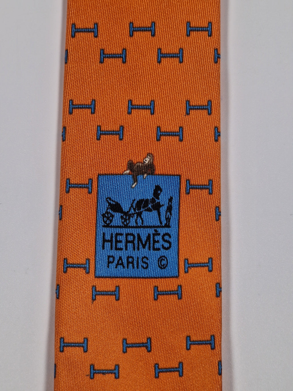 Hermès silk tie orange Monkey H pattern Whimsical 625660 EA
