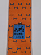 Hermès silk tie orange Monkey H pattern Whimsical 625660 EA
