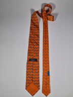 Hermès silk tie orange Monkey H pattern Whimsical 625660 EA