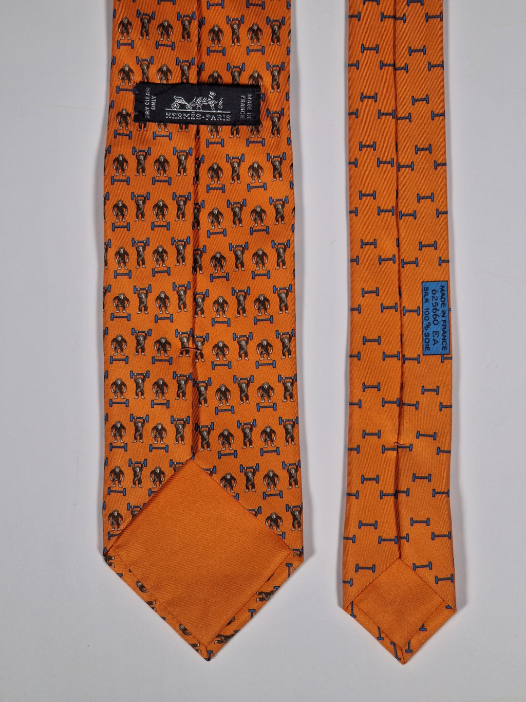 Hermès silk tie orange Monkey H pattern Whimsical 625660 EA