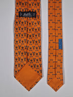 Hermès silk tie orange Monkey H pattern Whimsical 625660 EA