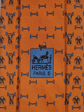 Hermès silk tie orange Monkey H pattern Whimsical 625660 EA