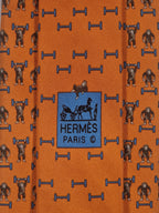Hermès silk tie orange Monkey H pattern Whimsical 625660 EA