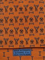 Hermès silk tie orange Monkey H pattern Whimsical 625660 EA