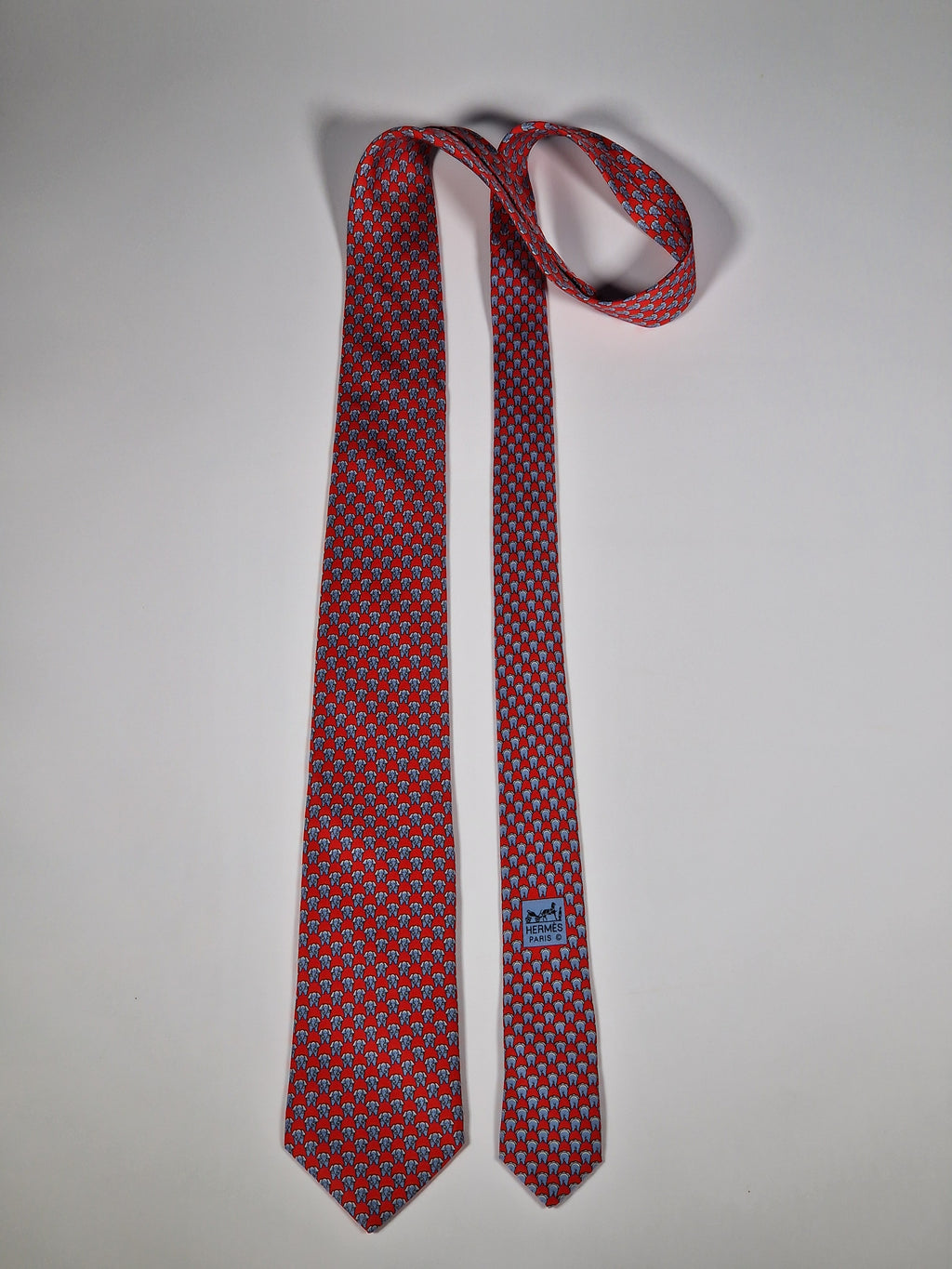 Hermès silk tie red whimsical elephant pattern 625780 HA