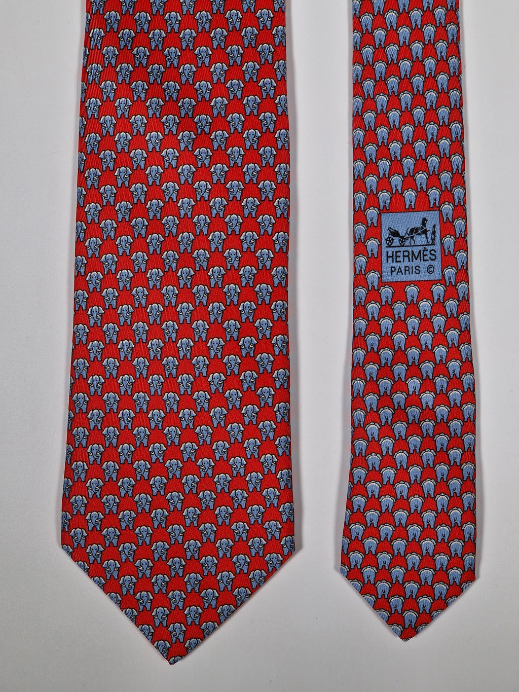 Hermès silk tie red whimsical elephant pattern 625780 HA