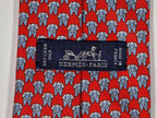 Hermès silk tie red whimsical elephant pattern 625780 HA