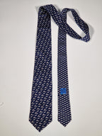 625800 Hermès silk tie blue whimsical angry goat and horse 625800 HA