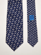 625800 Hermès silk tie blue whimsical angry goat and horse 625800 HA