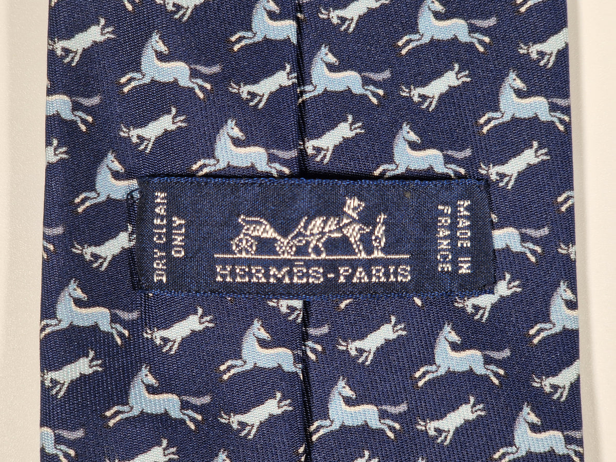 625800 Hermès tie blue horse and goat pattern 625800 HA