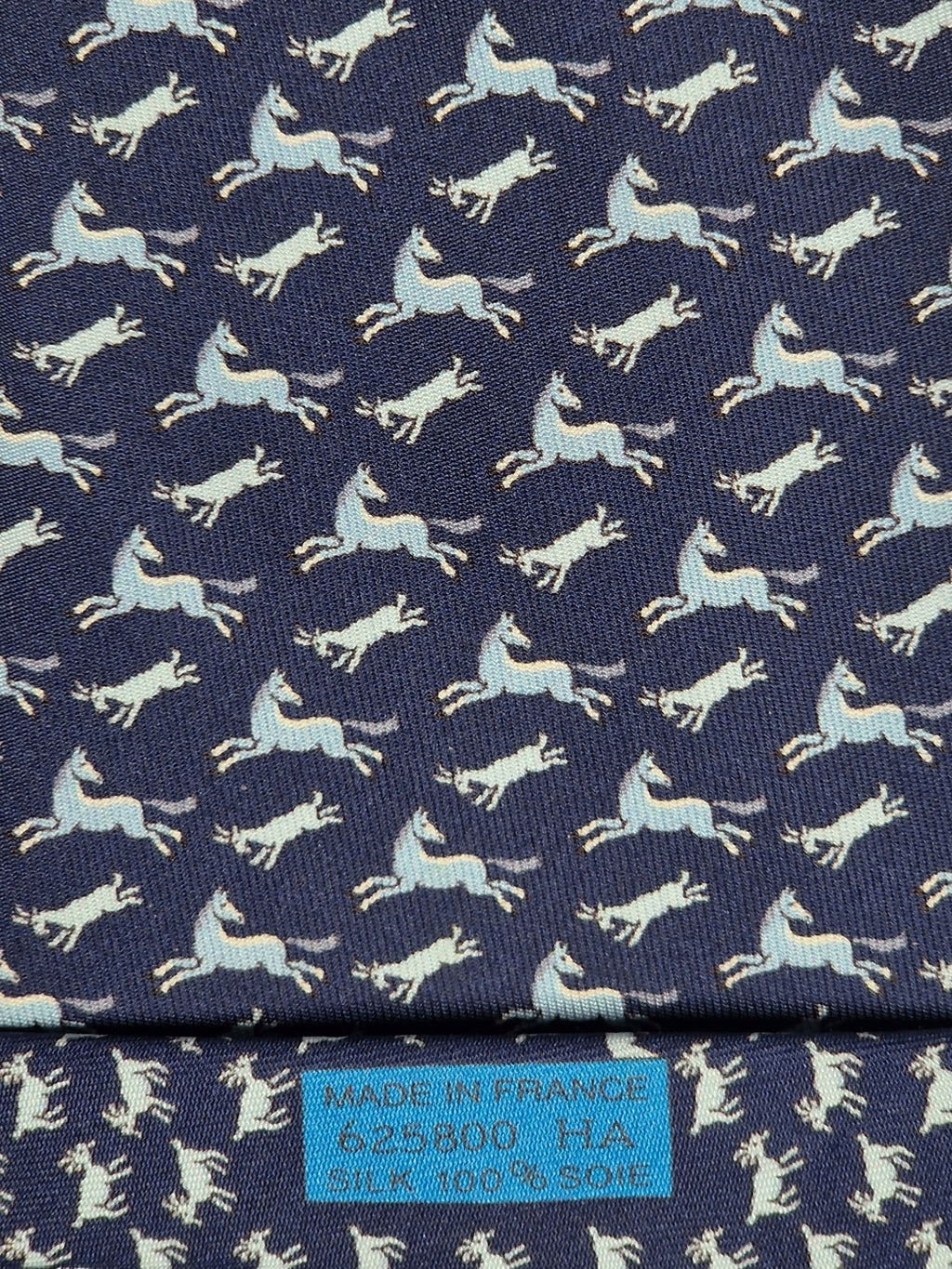 625800 Hermès tie blue horse and goat pattern 625800 HA