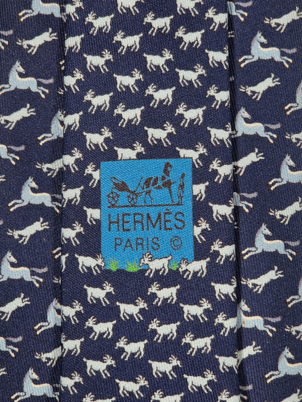 625800 Hermès tie blue horse and goat pattern 625800 HA