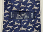 625800 Hermès silk tie blue whimsical angry goat and horse 625800 HA