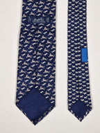 625800 Hermès silk tie blue whimsical angry goat and horse 625800 HA
