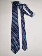 625800 Hermès tie blue horse and goat pattern 625800 HA