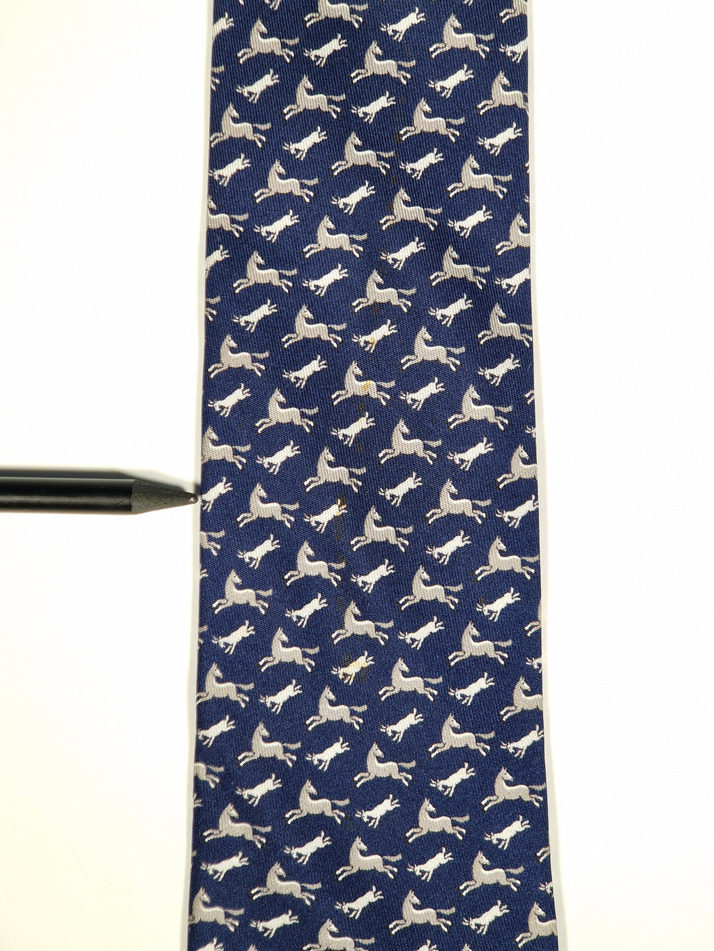 625800 Hermès silk tie blue whimsical angry goat and horse 625800 HA