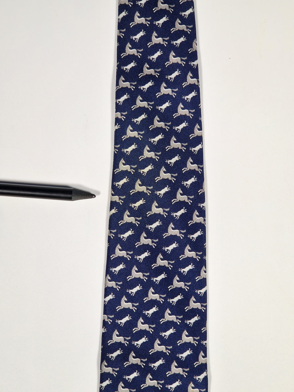 625800 Hermès silk tie blue whimsical angry goat and horse 625800 HA