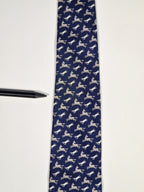 625800 Hermès silk tie blue whimsical angry goat and horse 625800 HA