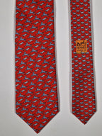 Hermès silk tie red whimsical horse and goat pattern 625800 HA