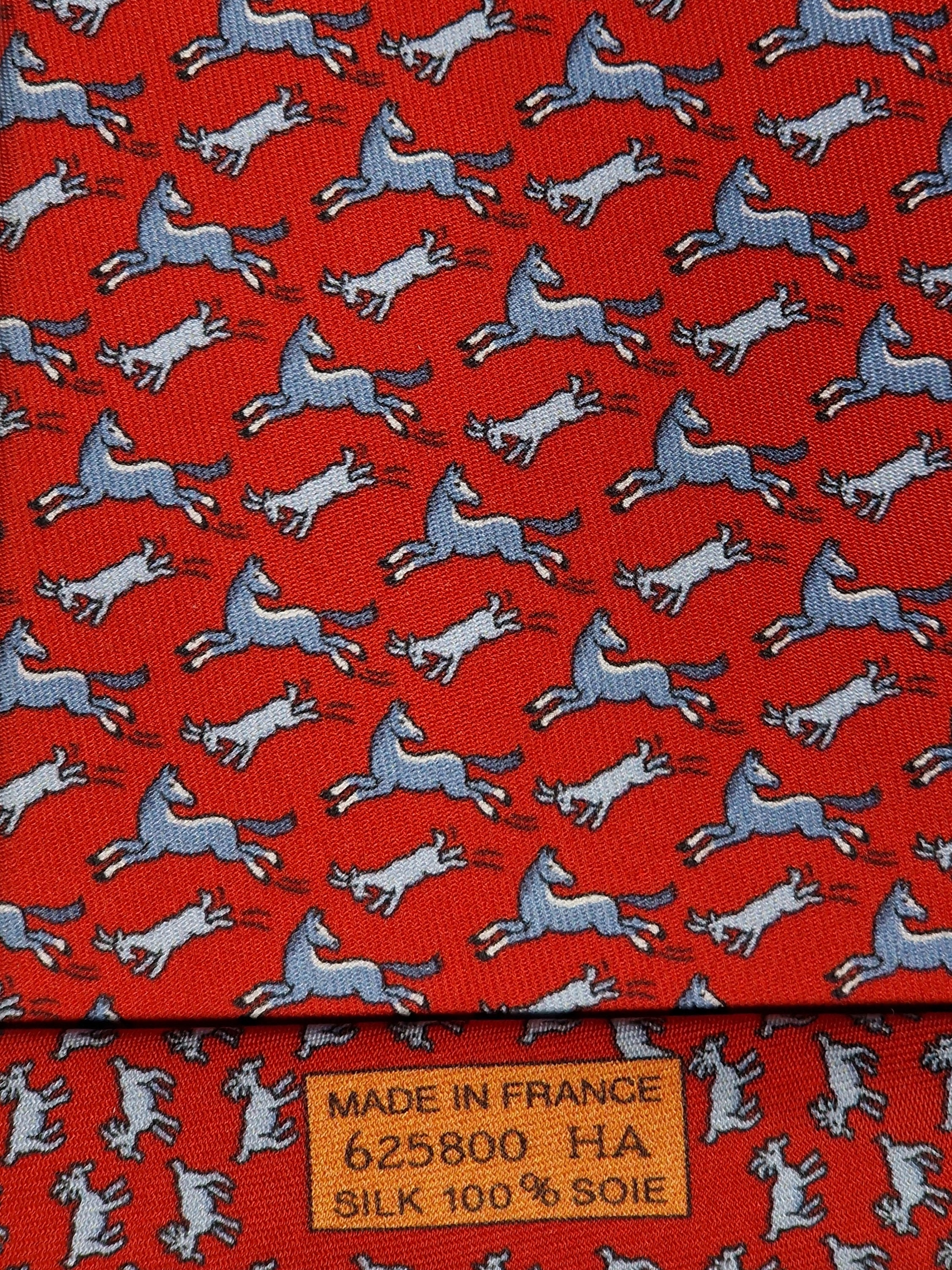 Hermès silk tie red whimsical horse and goat pattern 625800 HA