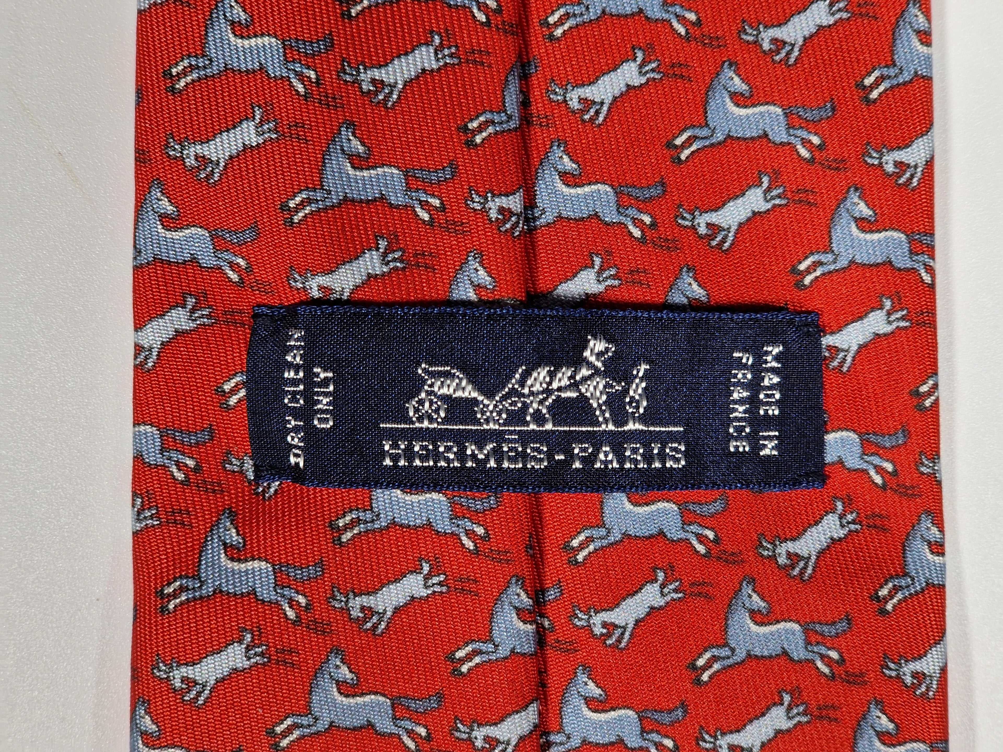Hermès silk tie red whimsical horse and goat pattern 625800 HA