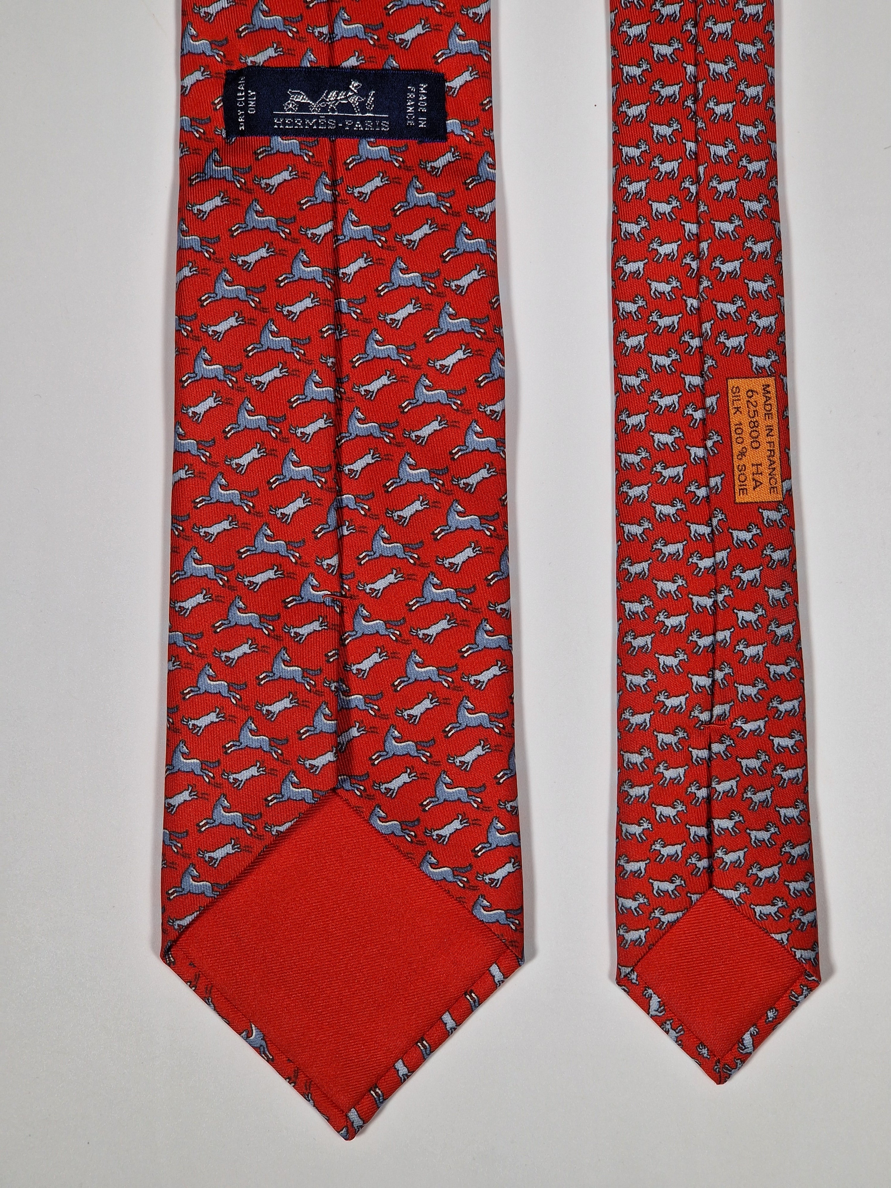 Hermès silk tie red whimsical horse and goat pattern 625800 HA