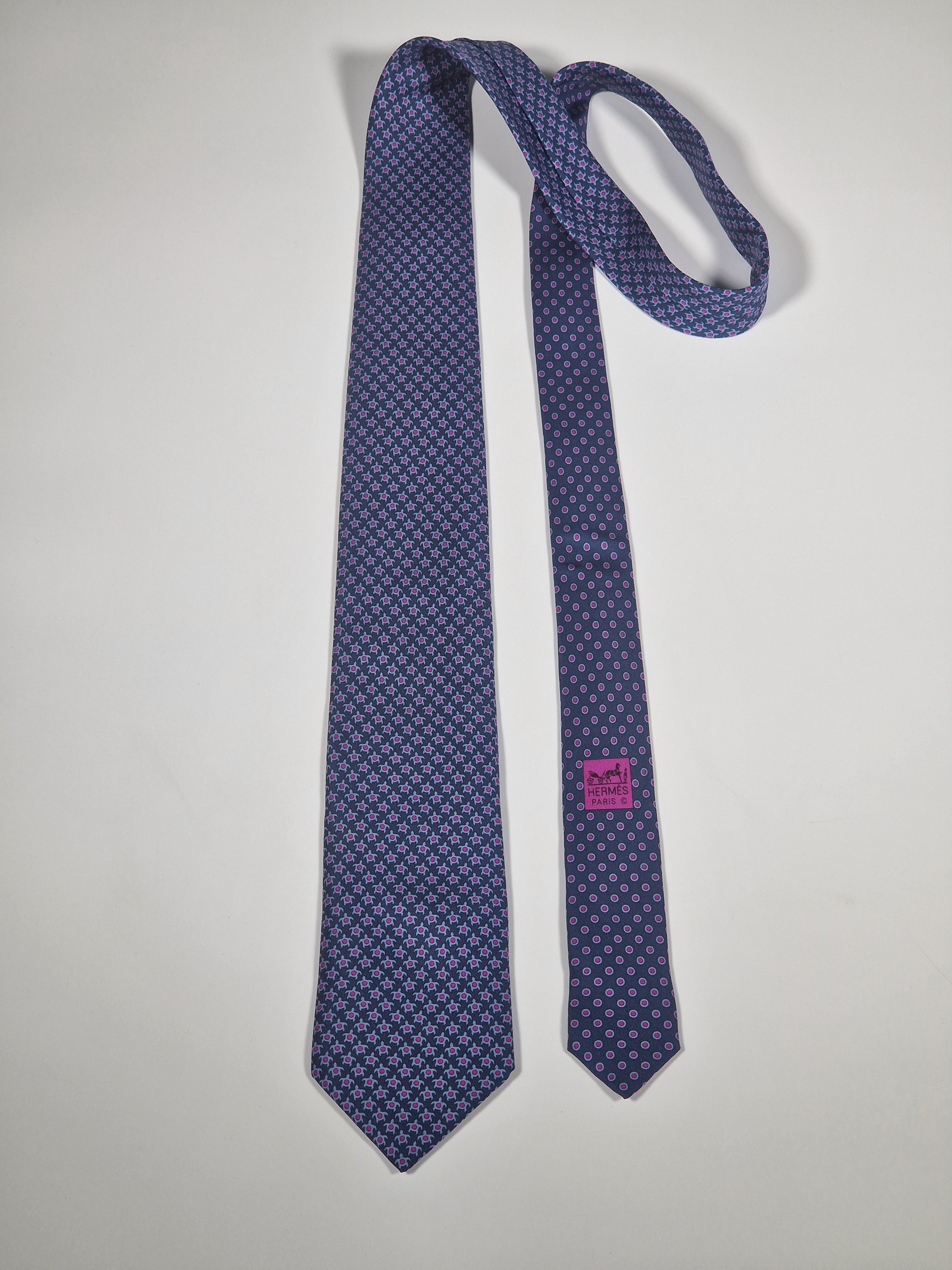 625811 Hermès silk tie blue turtle pattern 625811 TA