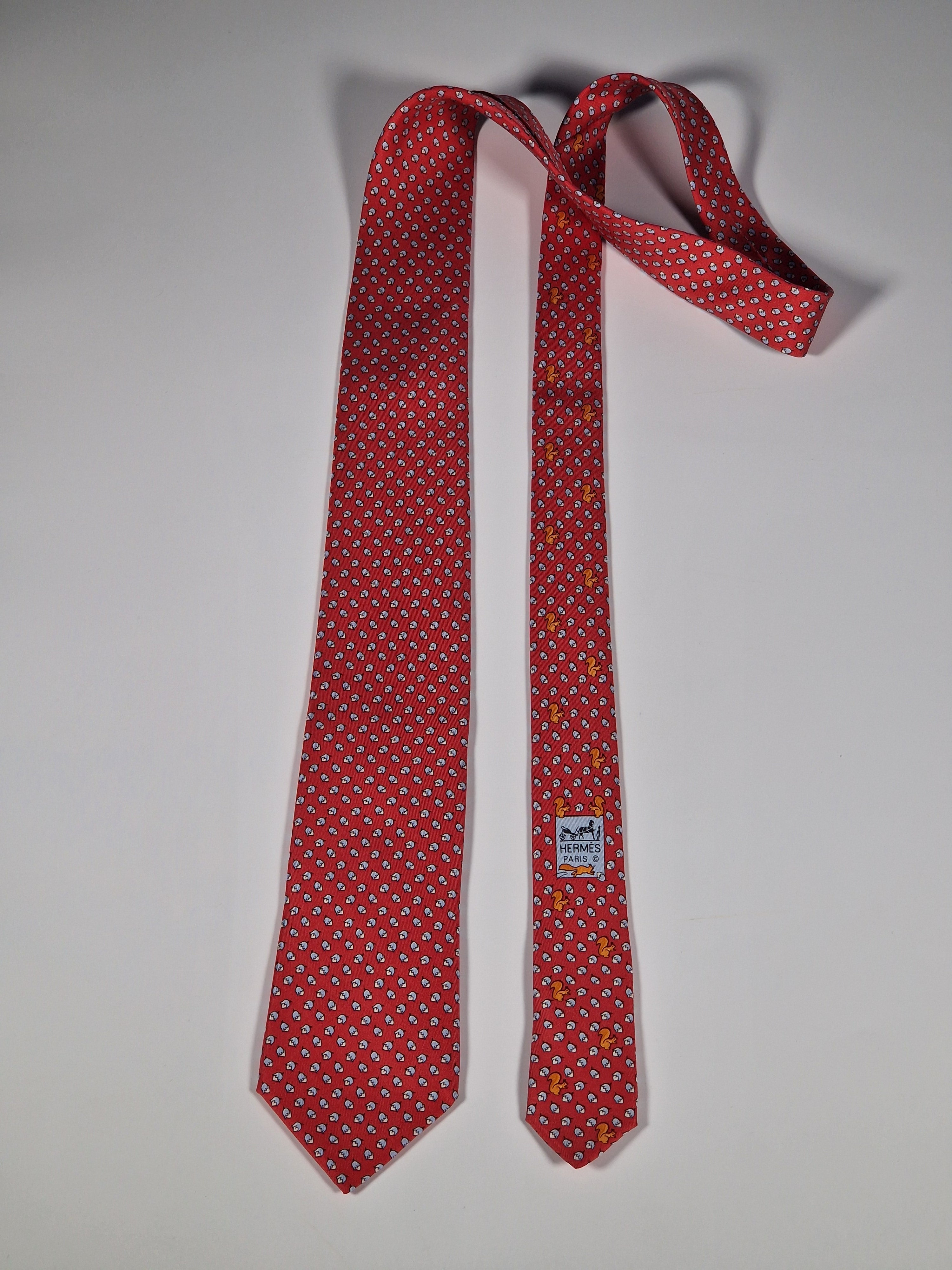 Hermès silk tie red squirrel and hazelnut 625851 IA