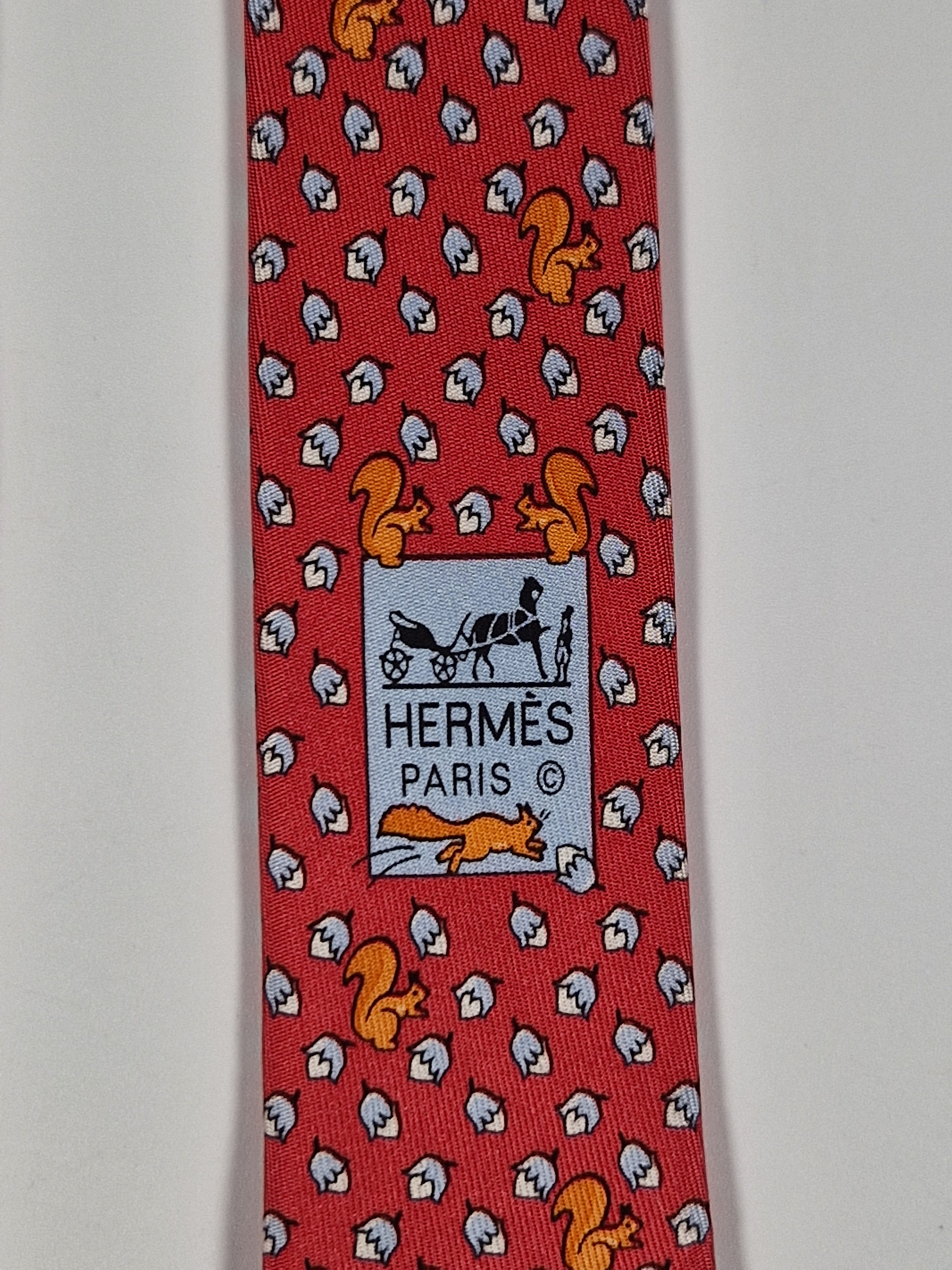 Hermès silk tie red squirrel and hazelnut 625851 IA