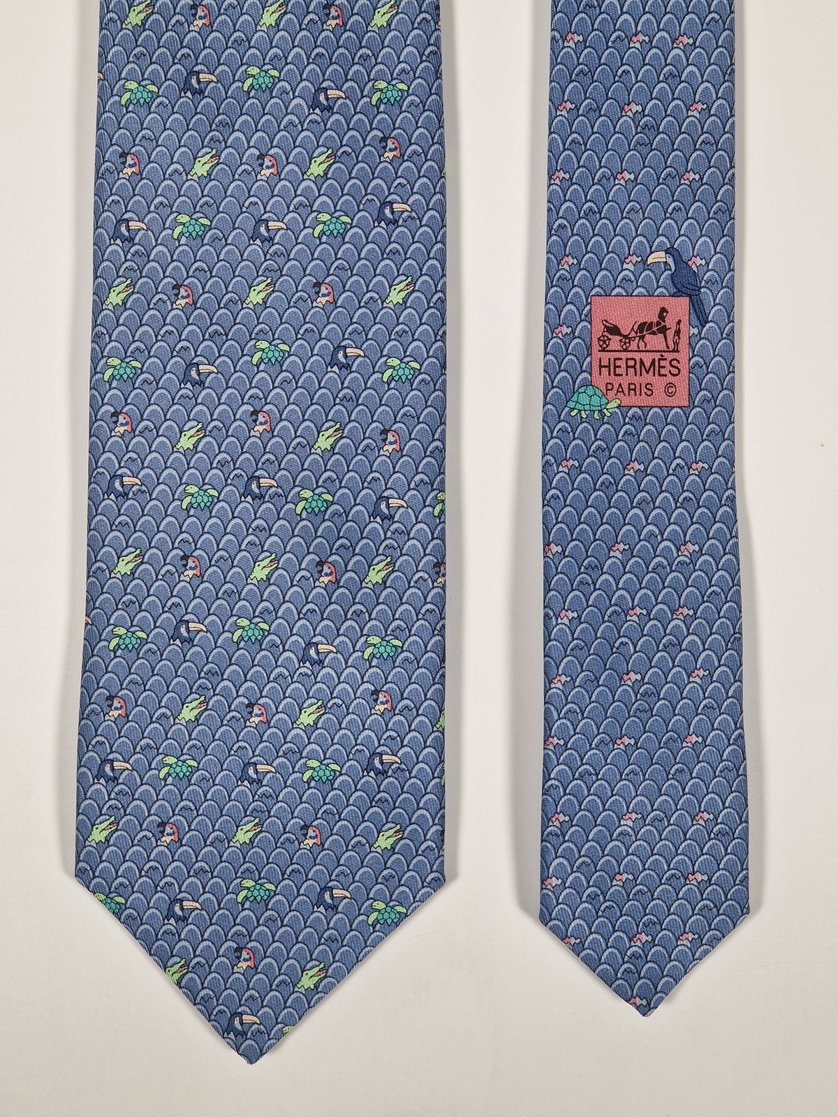 625890 Hermès tie blue whimsical  eggs and animal offspring 625890 SA