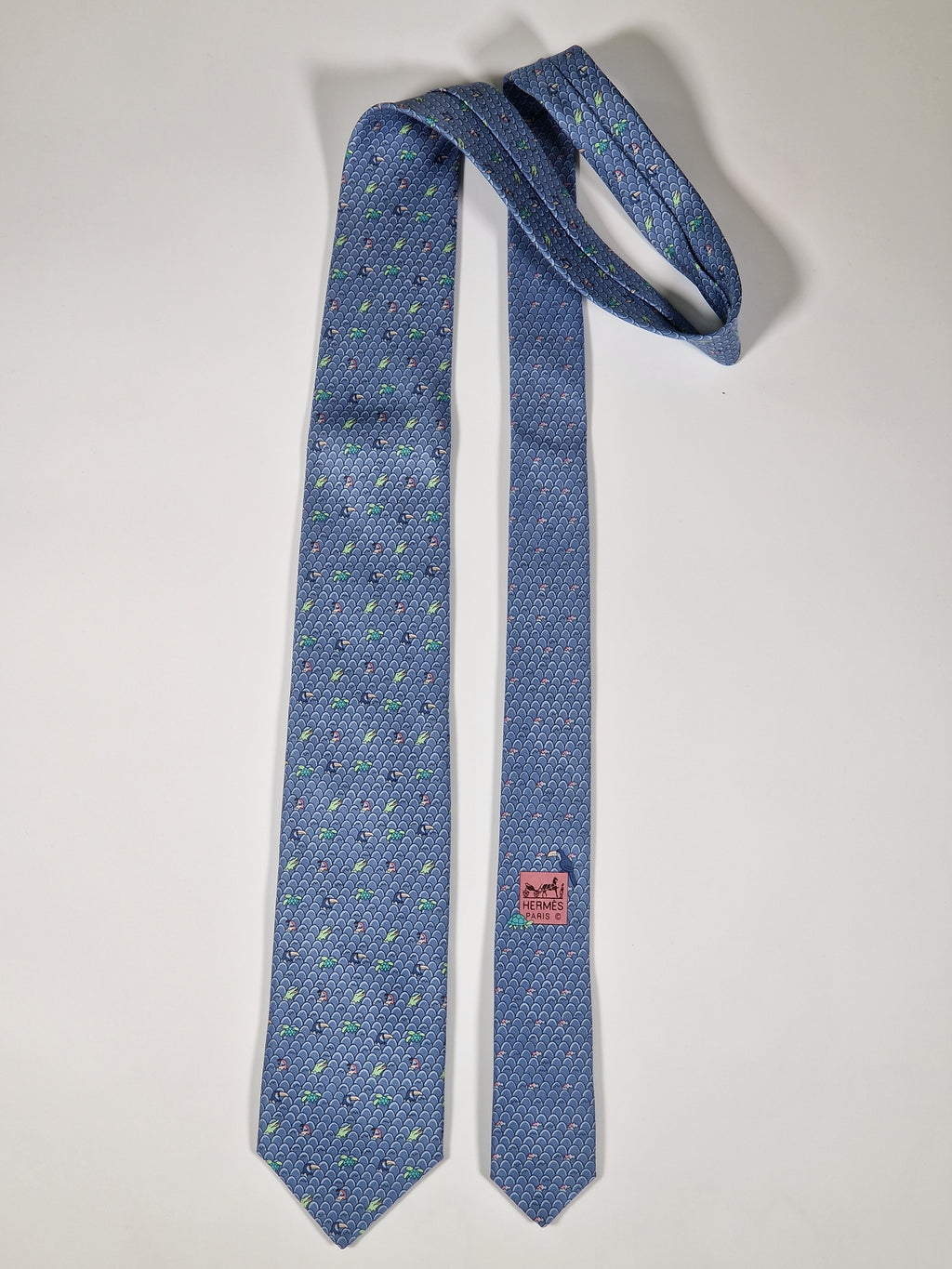 625890 Hermès tie blue whimsical  eggs and animal offspring 625890 SA