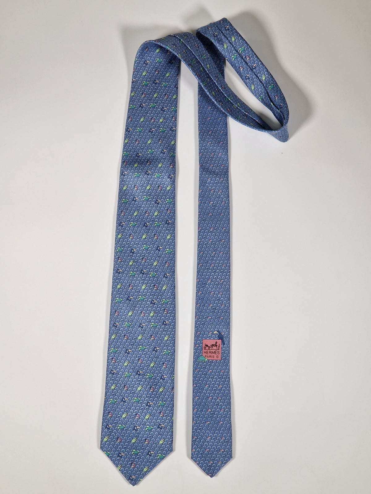 625890 Hermès tie blue whimsical  eggs and animal offspring 625890 SA
