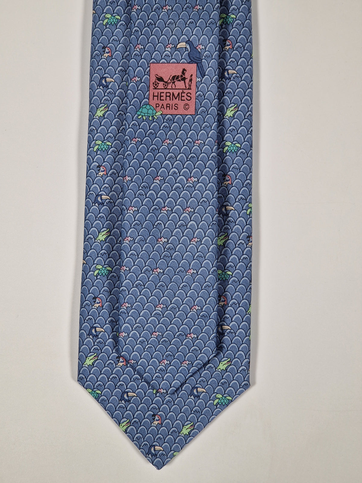 625890 Hermès tie blue whimsical  eggs and animal offspring 625890 SA