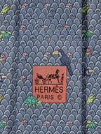 625890 Hermès tie blue whimsical  eggs and animal offspring 625890 SA