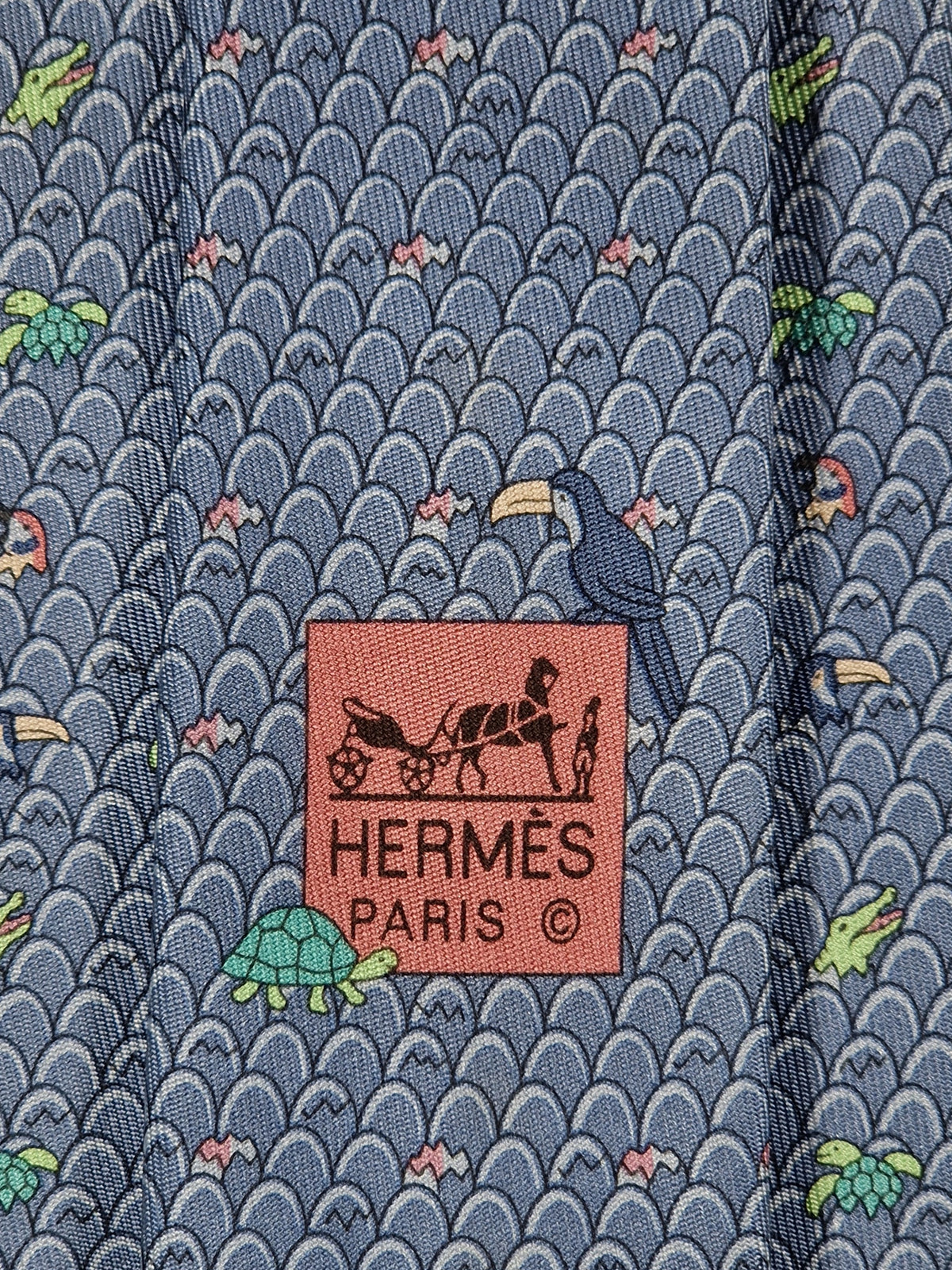 625890 Hermès tie blue whimsical  eggs and animal offspring 625890 SA