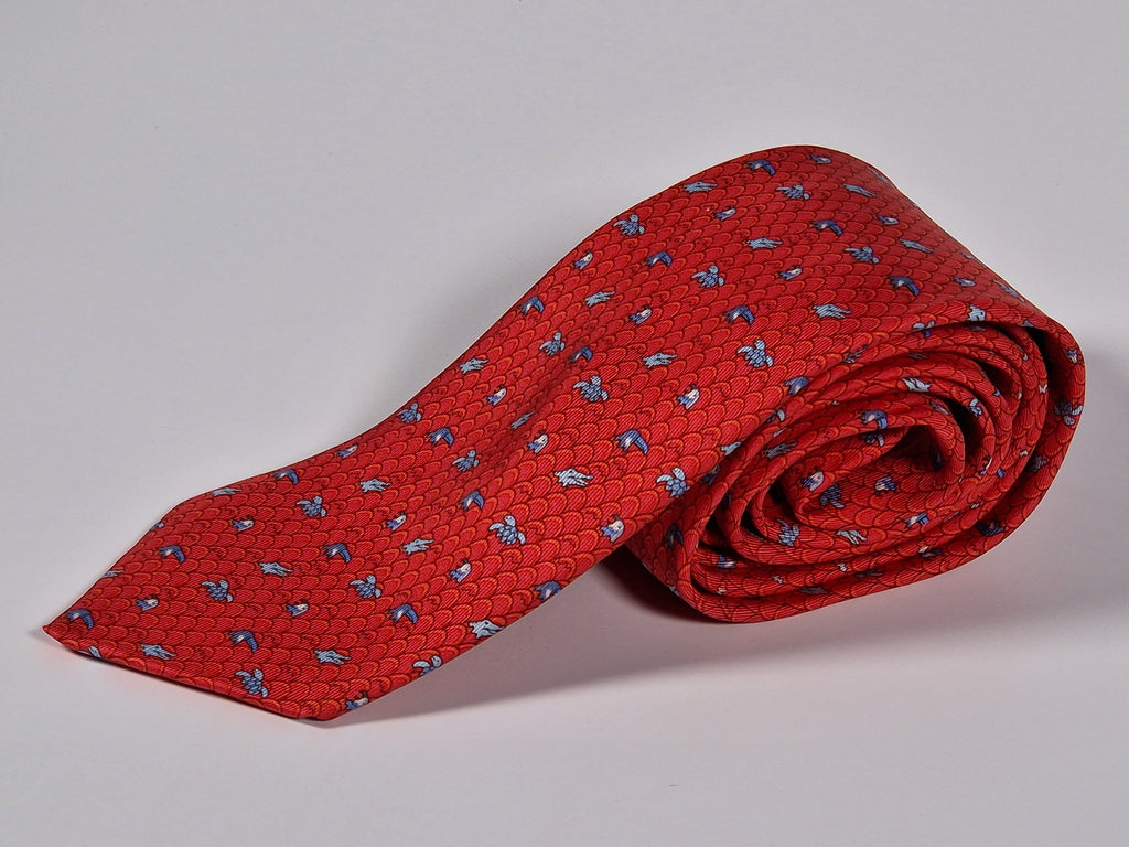 Hermès silk tie red eggs and anmals Hermès 625890 SA tie red