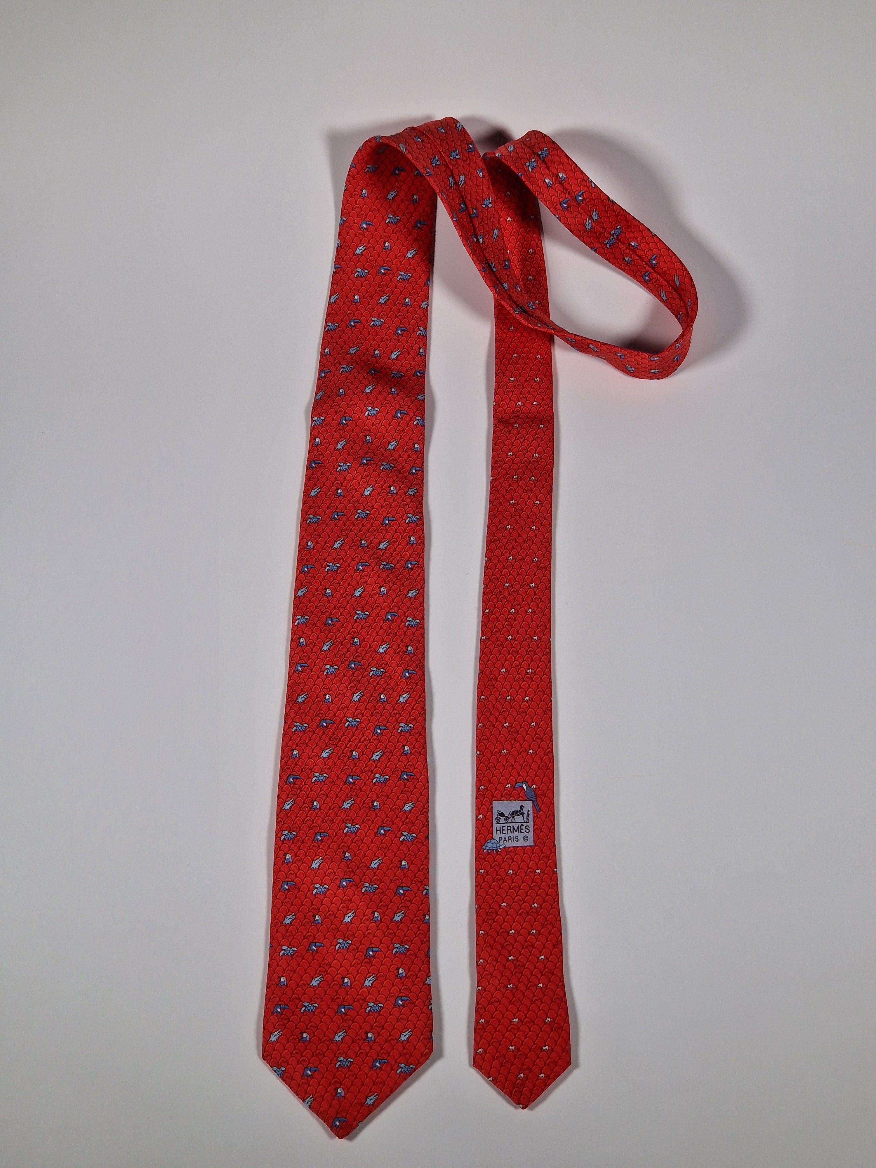 Hermès silk tie red eggs and anmals Hermès 625890 SA tie red
