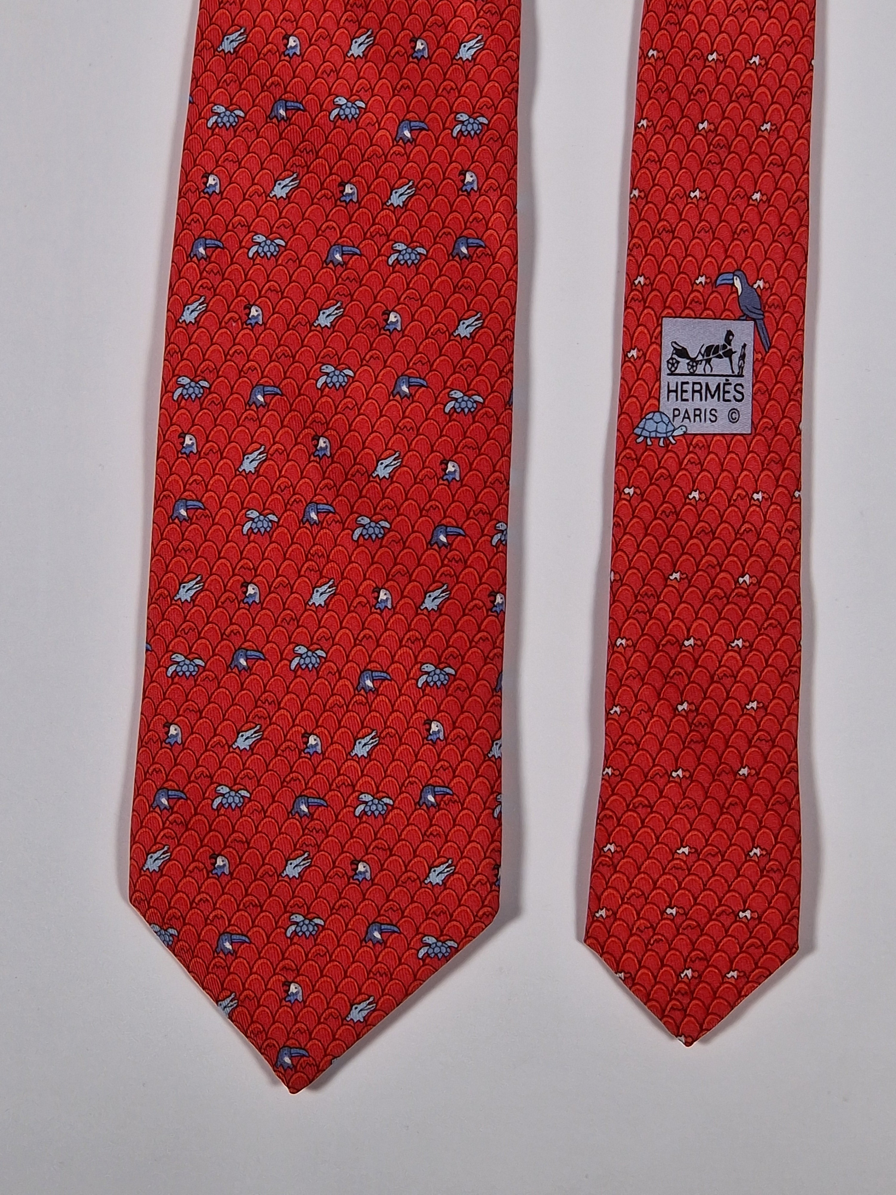 Hermès silk tie red eggs and anmals Hermès 625890 SA tie red