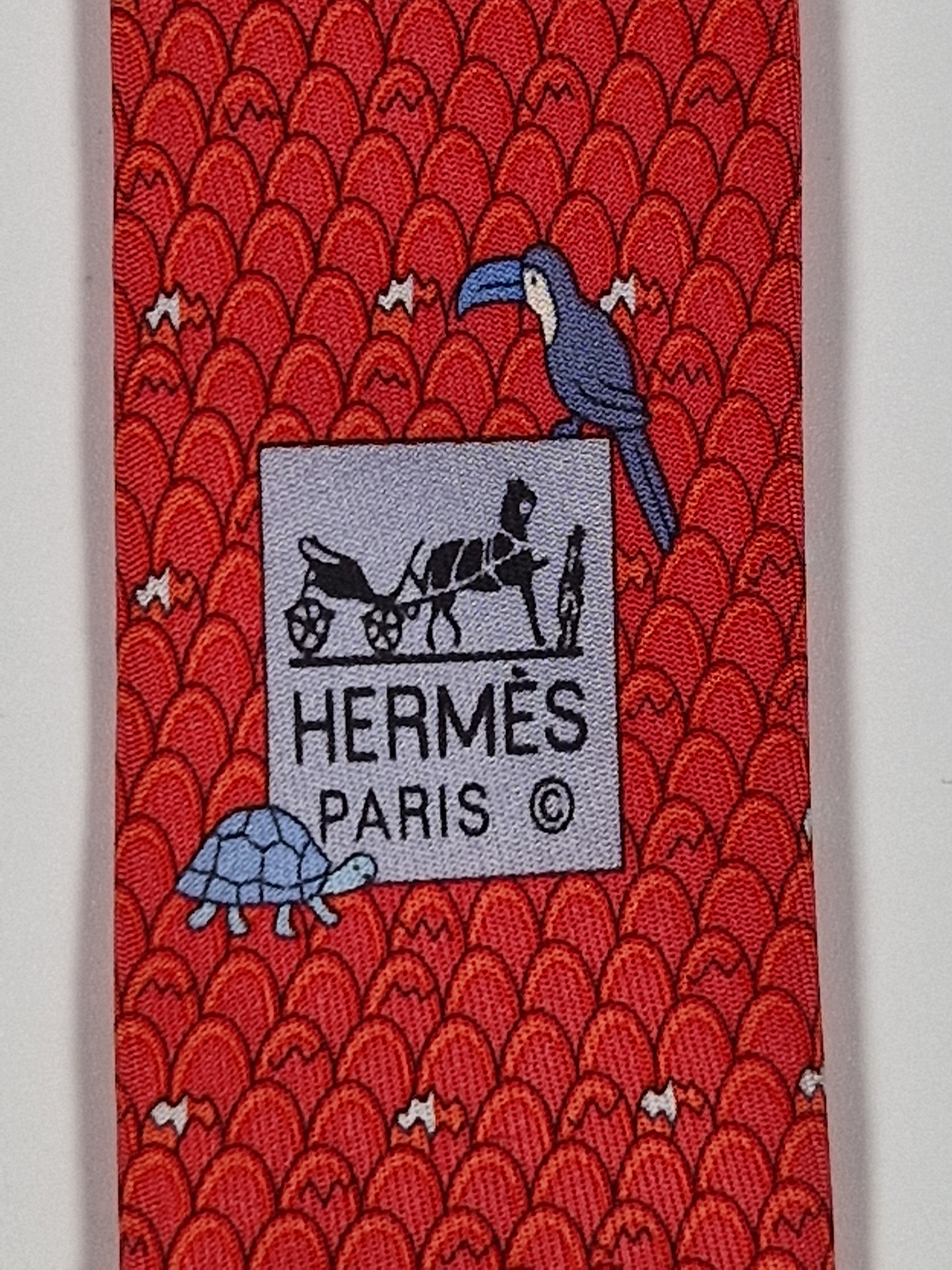 Hermès silk tie red eggs and anmals Hermès 625890 SA tie red