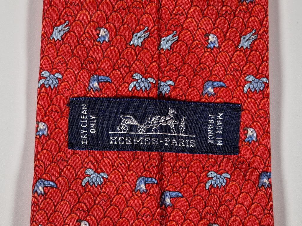 Hermès silk tie red eggs and anmals Hermès 625890 SA tie red