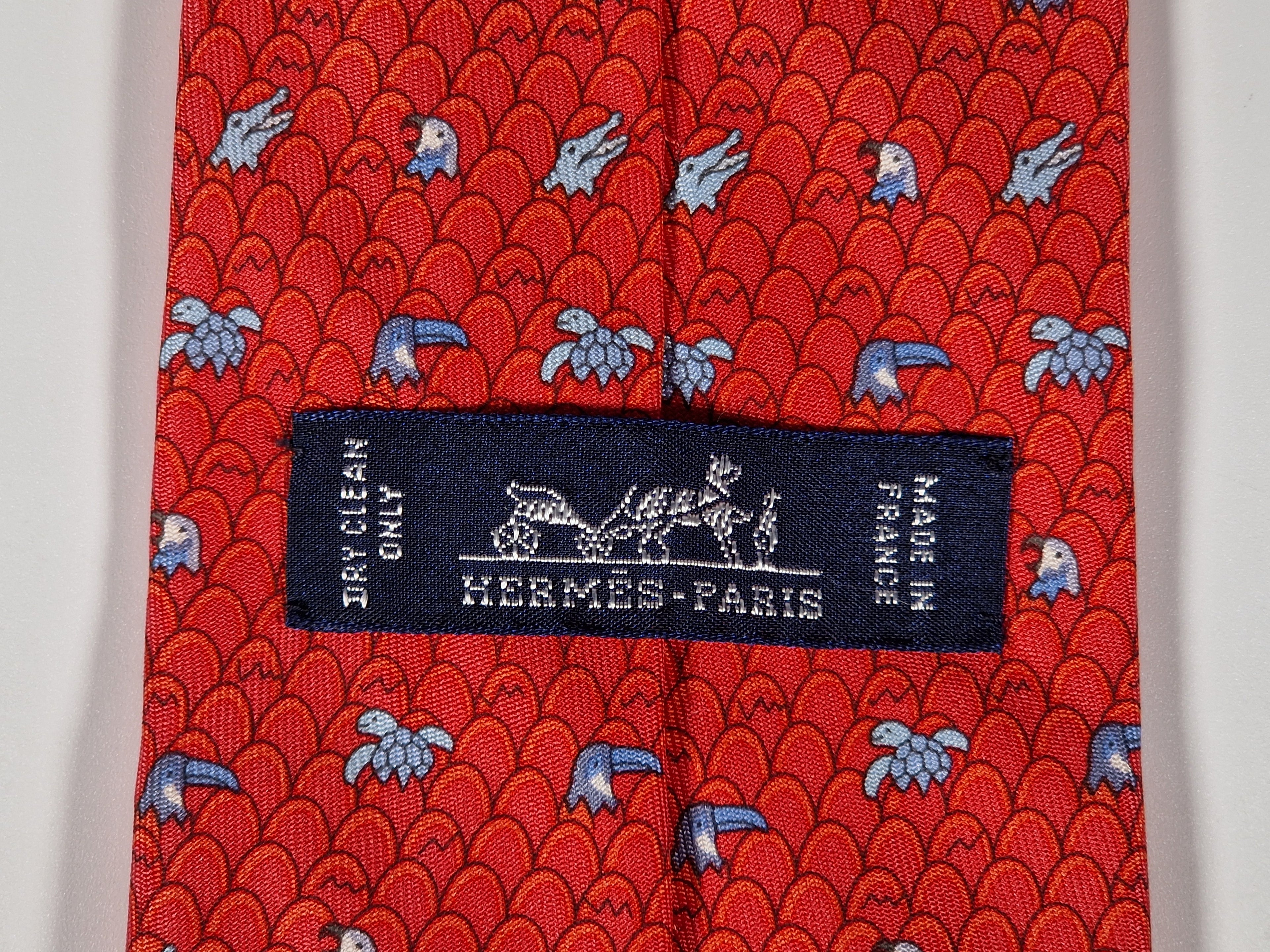 Hermès silk tie red eggs and anmals Hermès 625890 SA tie red