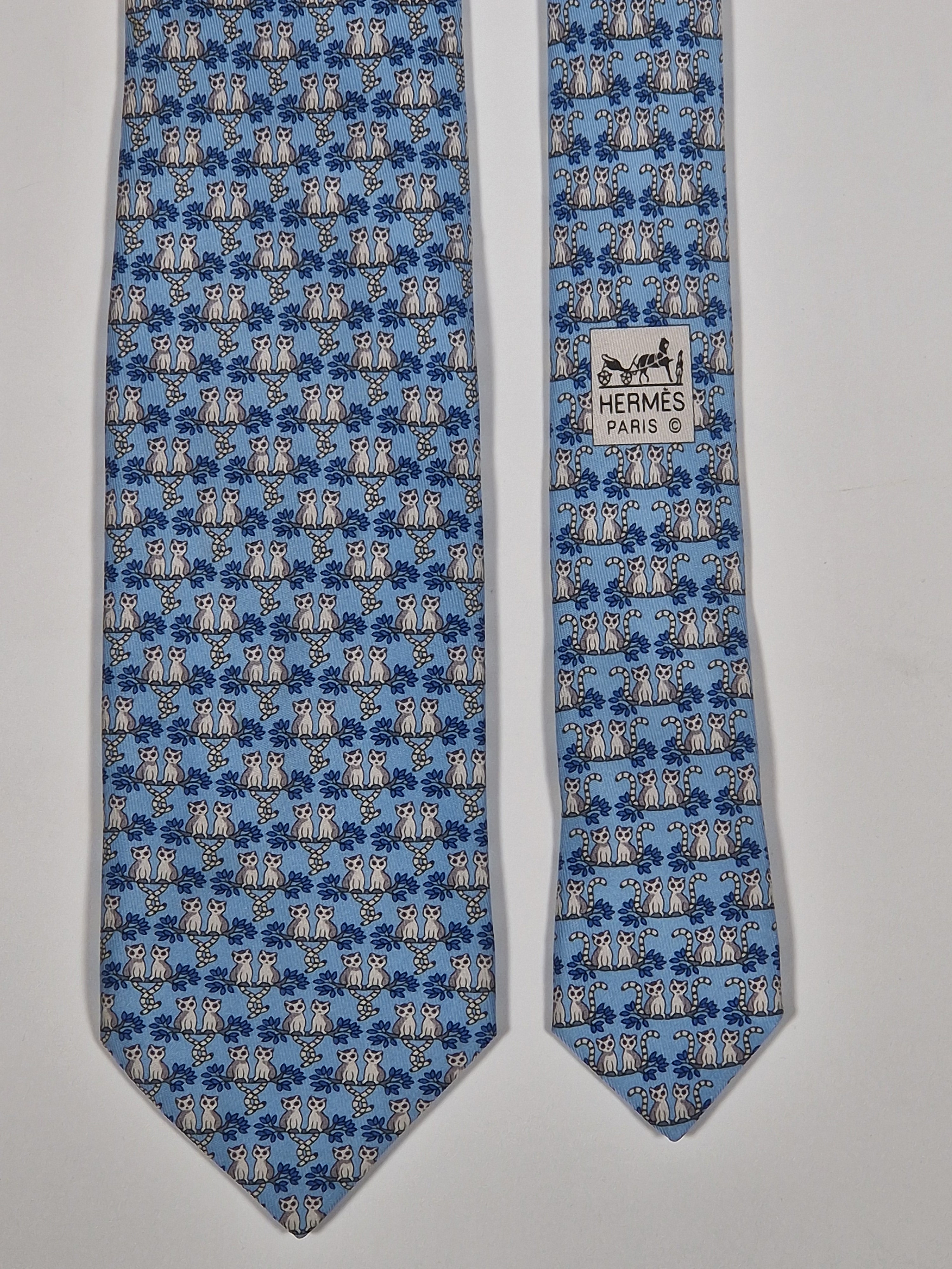 625891 Hermès silk tie blue whimsical lemures 625891 SA