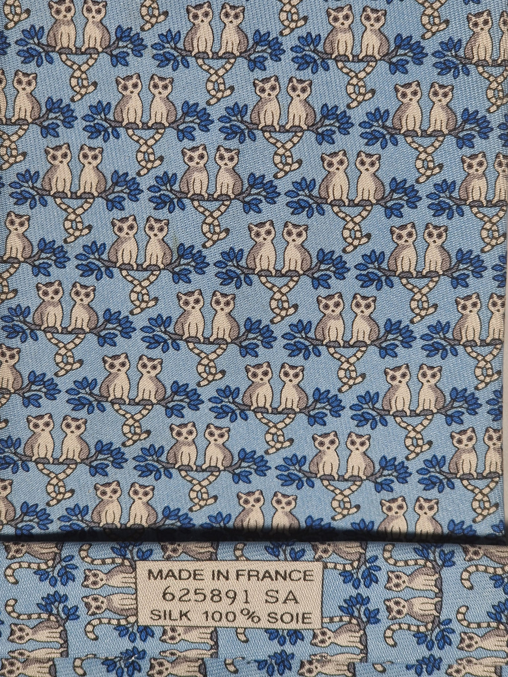 625891 Hermès silk tie blue whimsical lemures 625891 SA