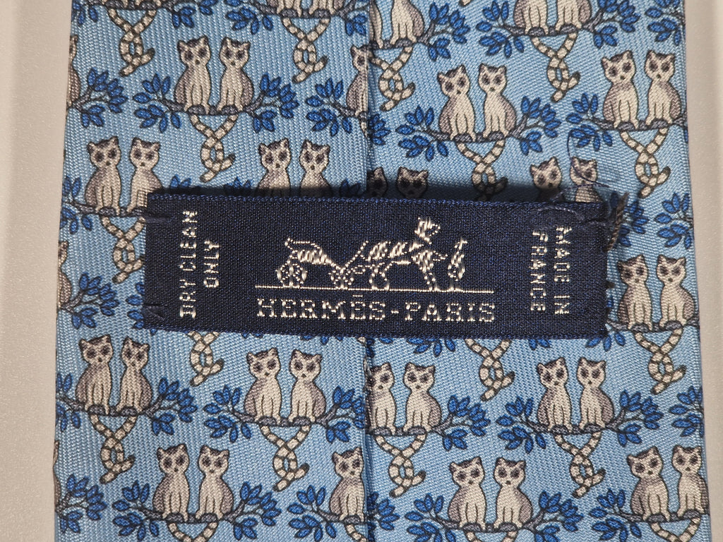 625891 Hermès silk tie blue whimsical lemures 625891 SA